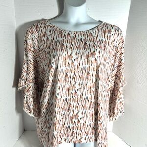 Luukse Knit Top Layered Flutter Sleeves Sz 3X Earthy Tones Loose Relaxed Fit